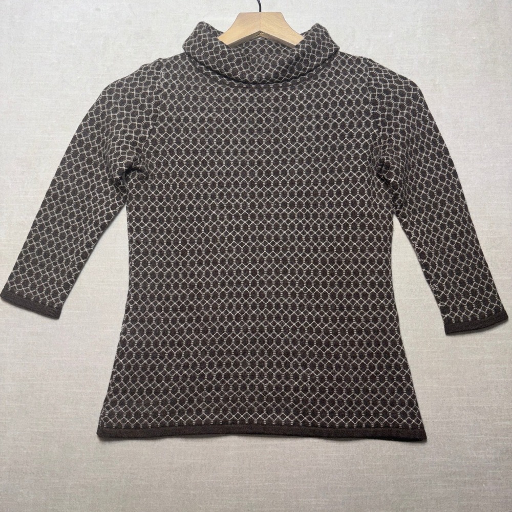 Talbots Sweater Womens SP Petite 100% Merino Wool Geometric Mock Neck